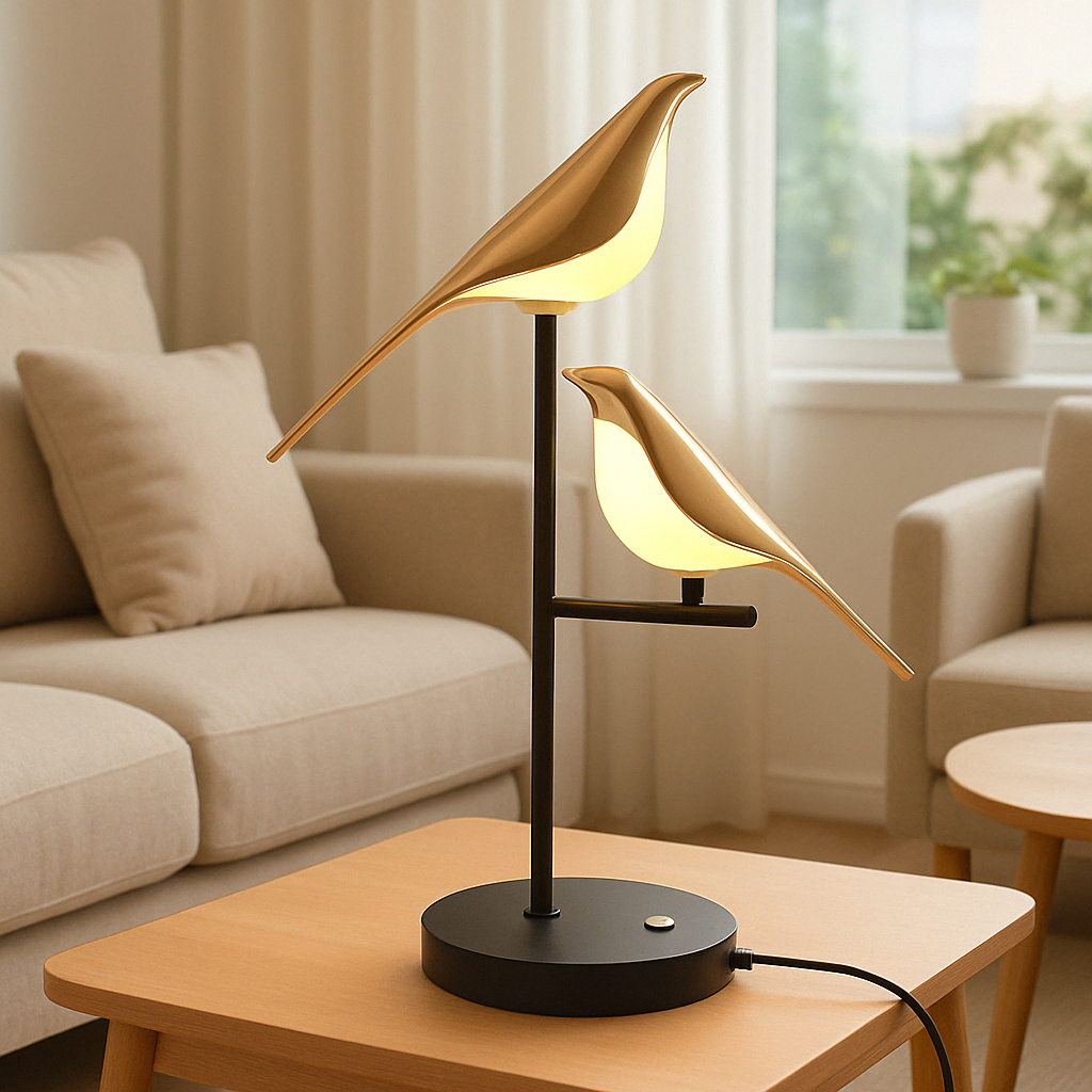 Gold Bird-Shaped Table Lamp with Soft LED Light