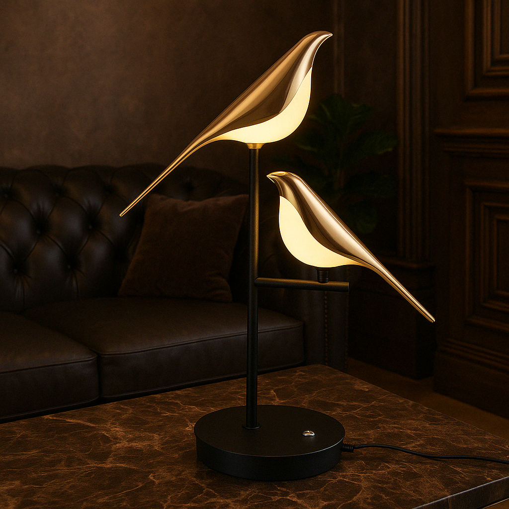Gold Bird-Shaped Table Lamp with Soft LED Light