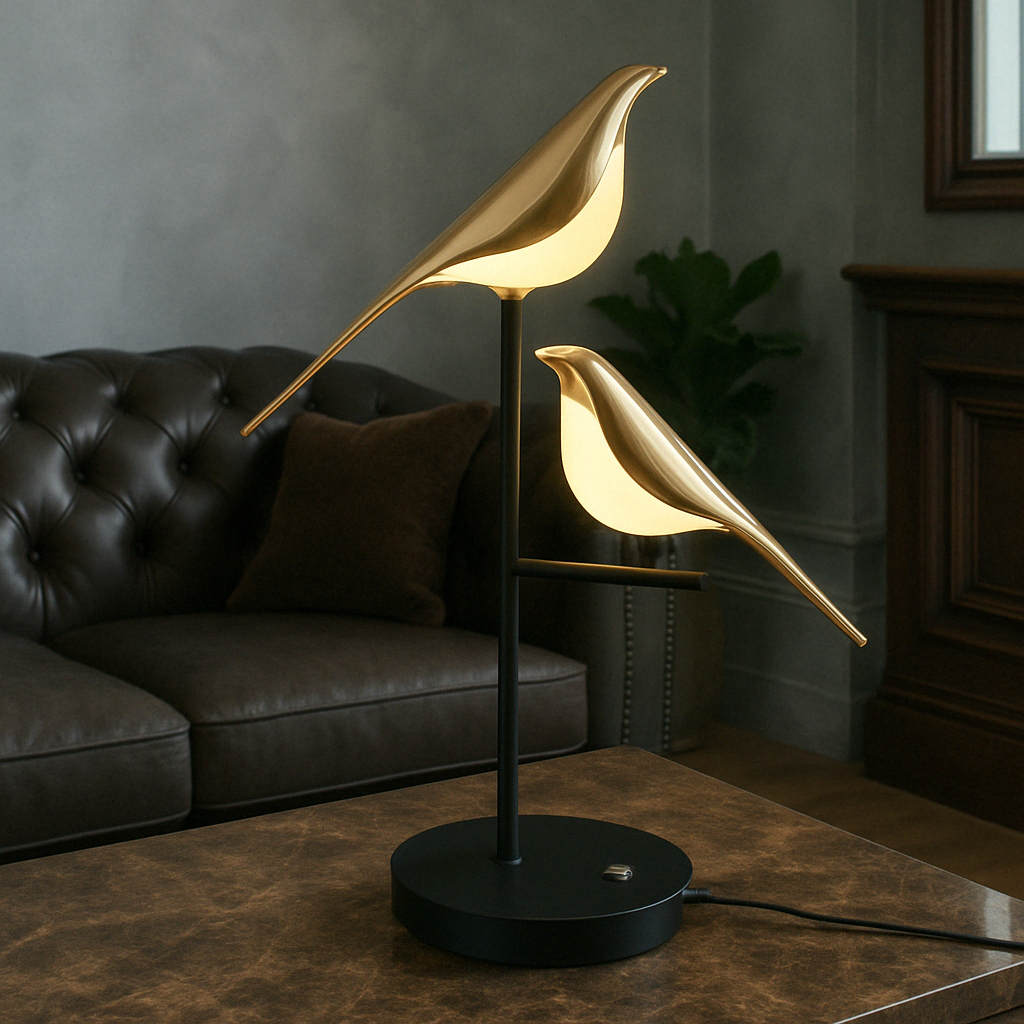 Gold Bird-Shaped Table Lamp with Soft LED Light