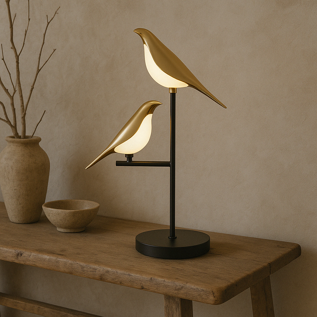 Gold Bird-Shaped Table Lamp with Soft LED Light