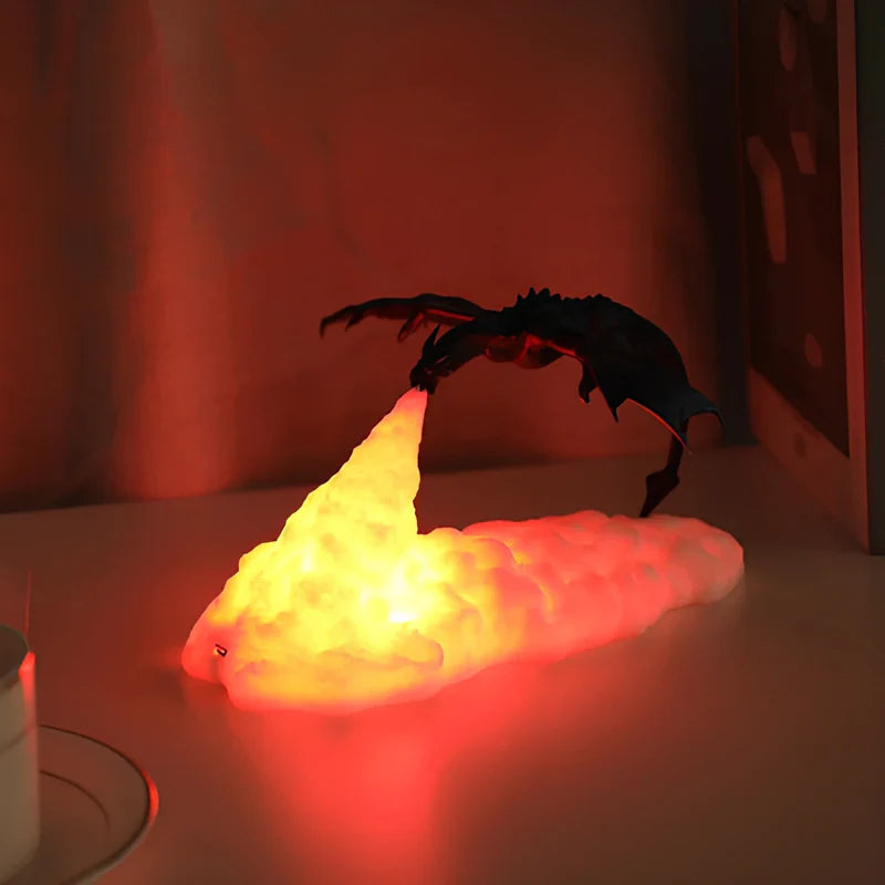 LED Dragon Flame Night Light - 3D Printed USB Rechargeable Lamp for Gamers