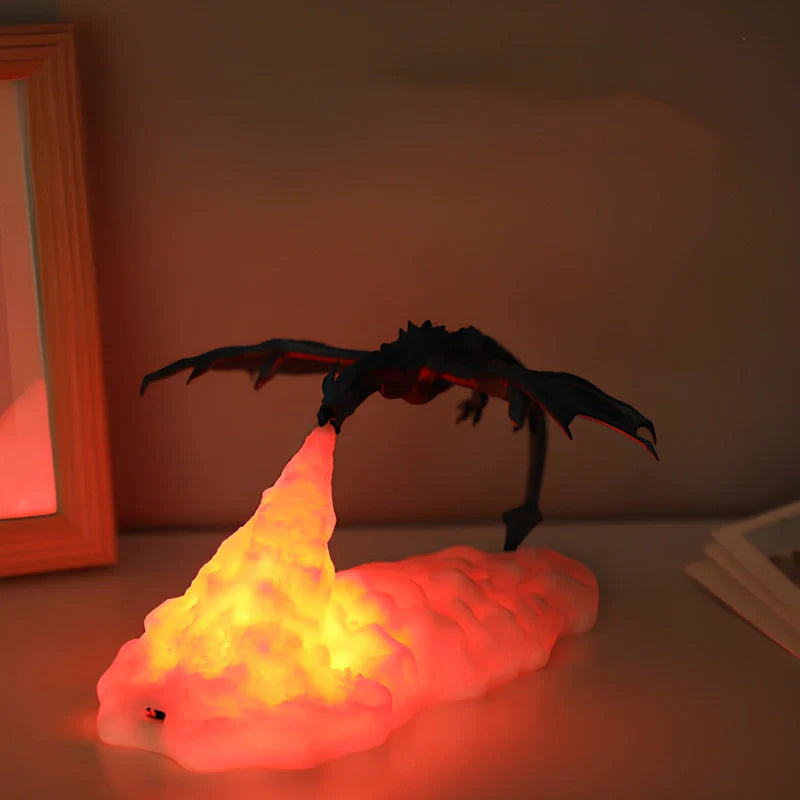 LED Dragon Flame Night Light - 3D Printed USB Rechargeable Lamp for Gamers
