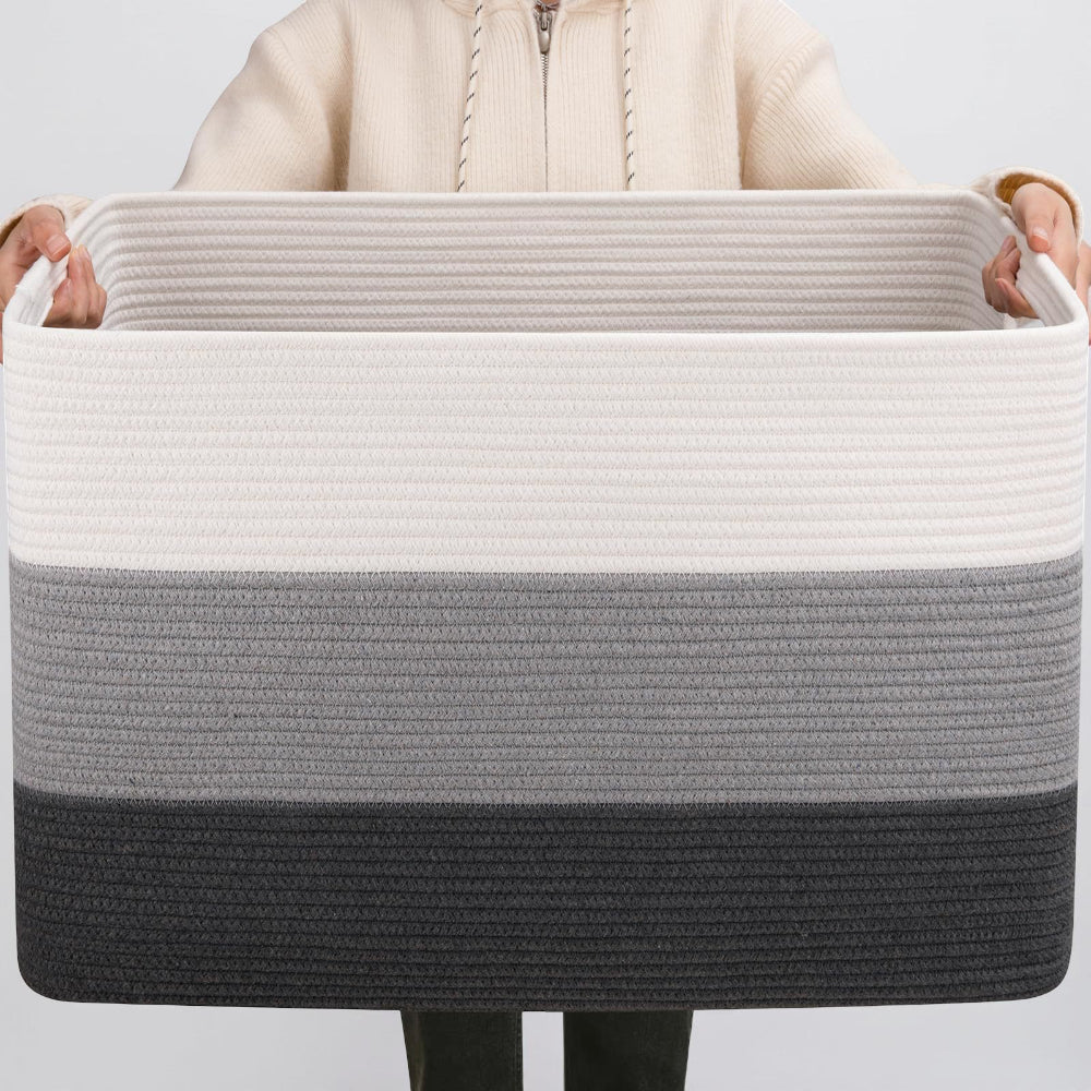 Large Rectangular Rope Storage Basket with Handles