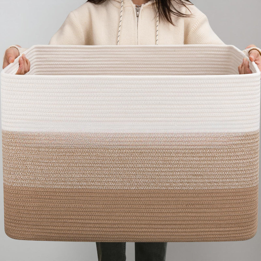 Large Rectangular Rope Storage Basket with Handles