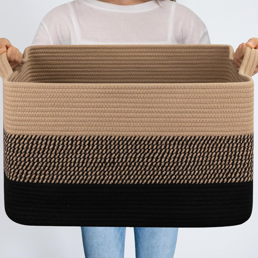 Large Rectangular Rope Storage Basket with Handles