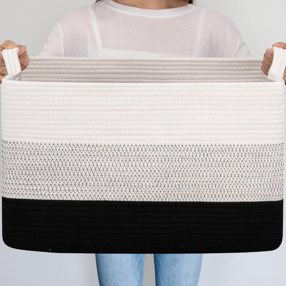 Large Rectangular Rope Storage Basket with Handles