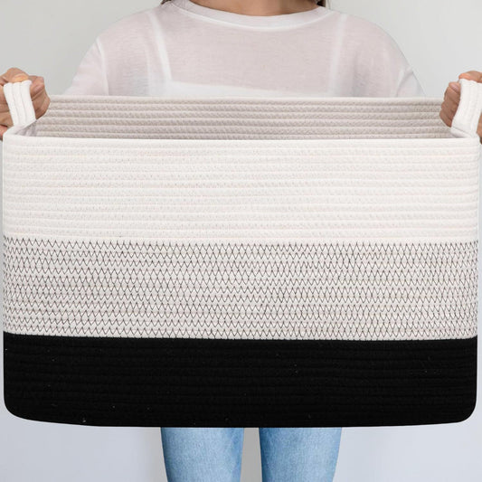 Large Rectangular Rope Storage Basket with Handles