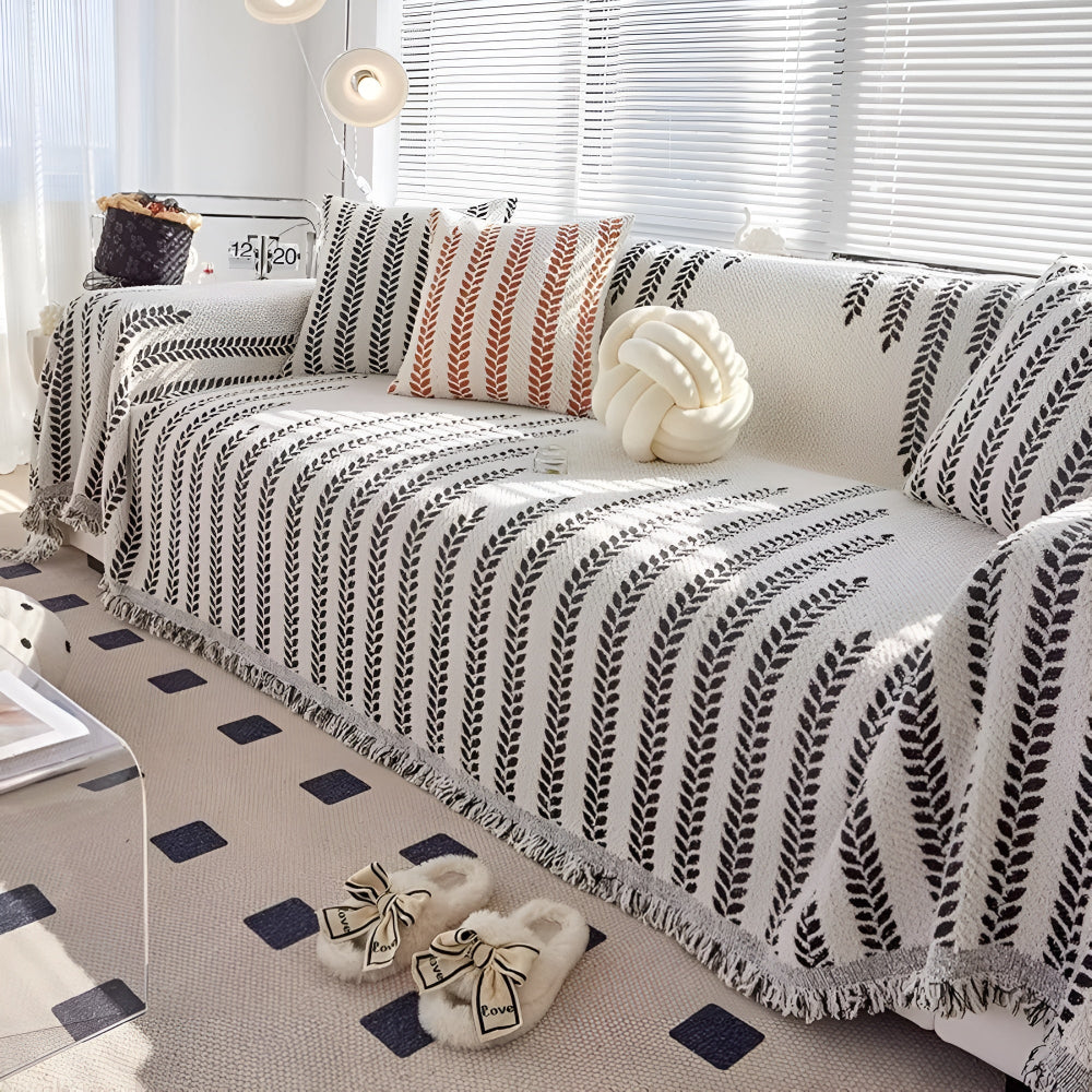 Leaf Pattern Fringed Lace Sofa Cover