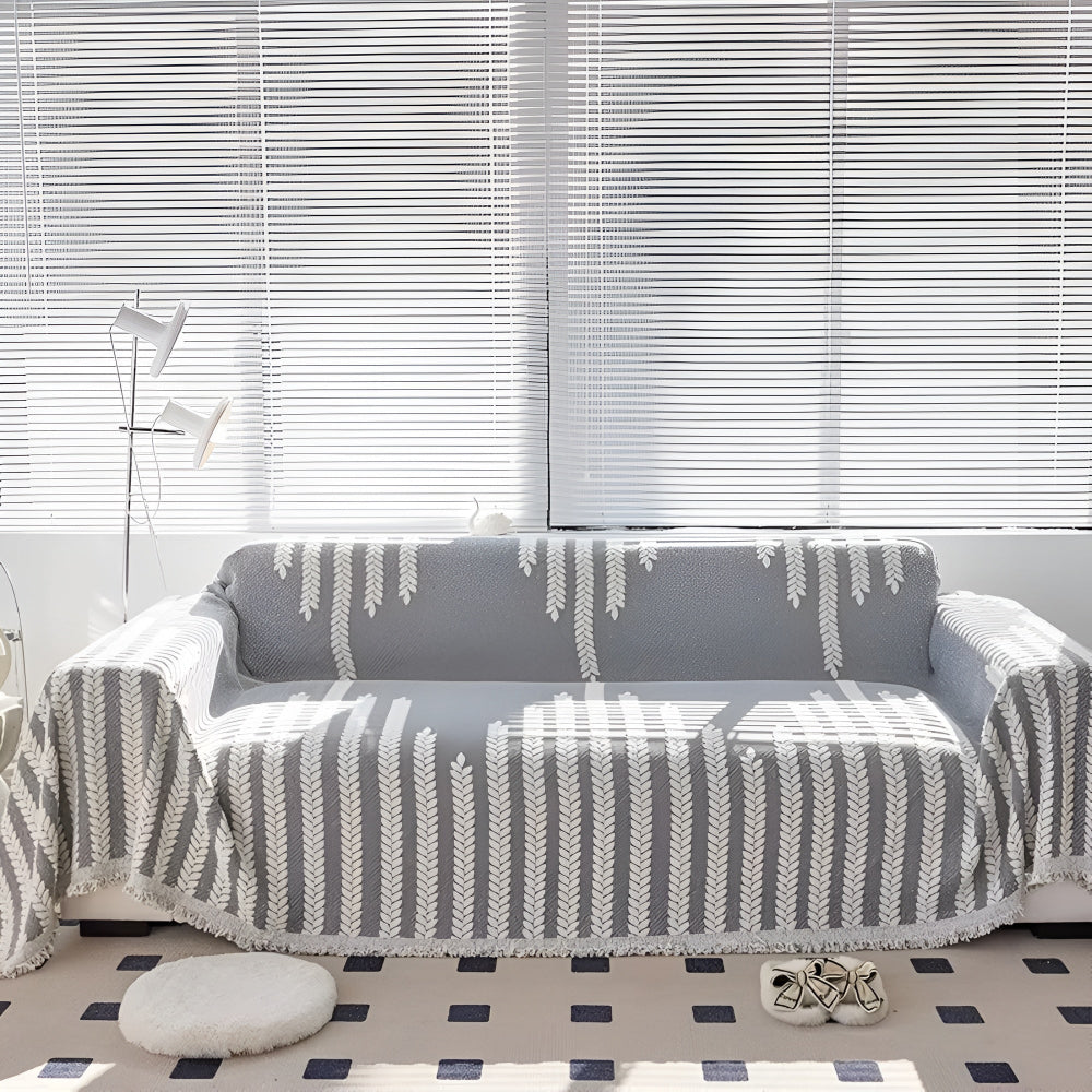 Leaf Pattern Fringed Lace Sofa Cover