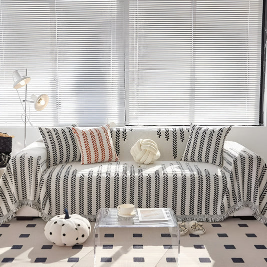 Leaf Design Fringed Microfiber Sofa Cover