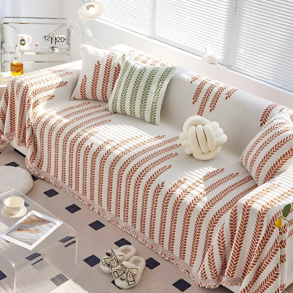 Leaf Design Fringed Microfiber Sofa Cover