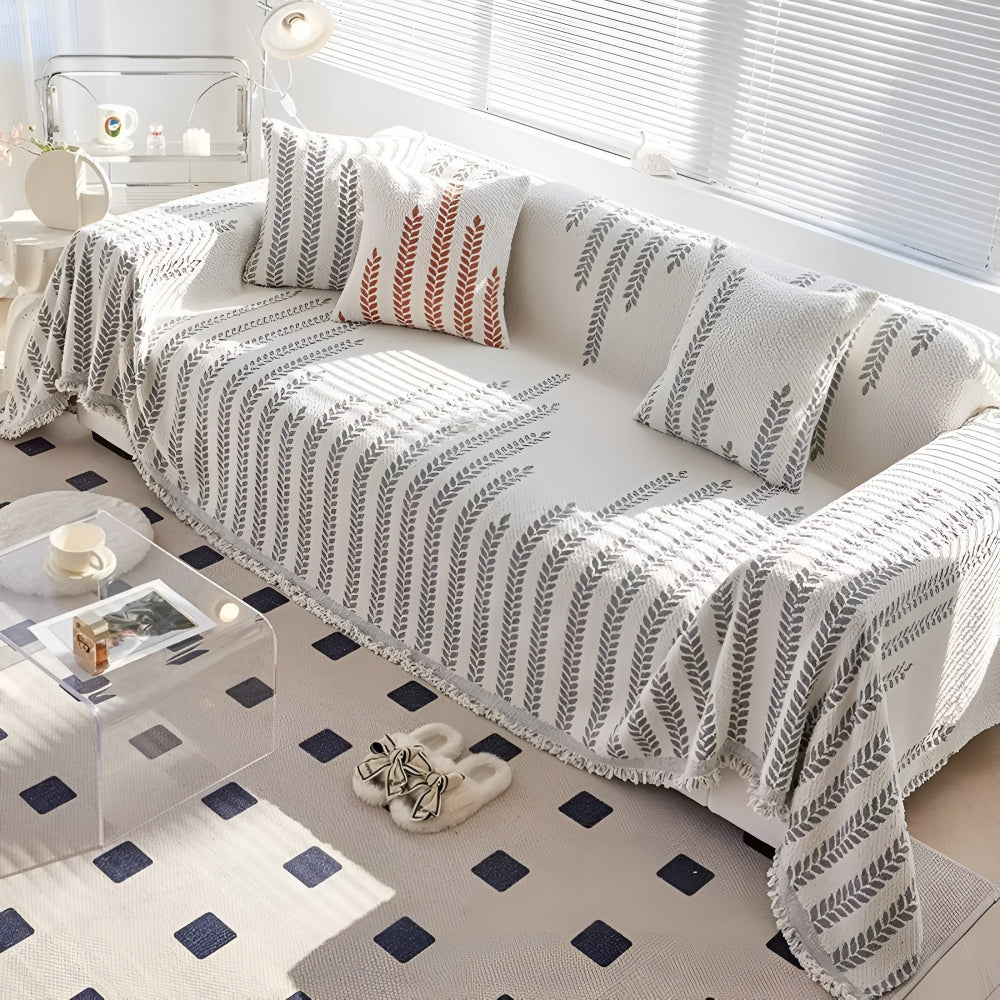 Leaf Pattern Fringed Lace Sofa Cover
