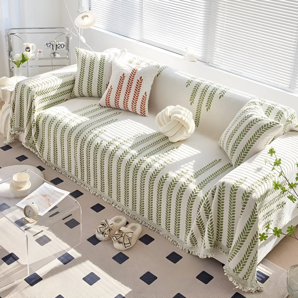 Leaf Pattern Fringed Lace Sofa Cover