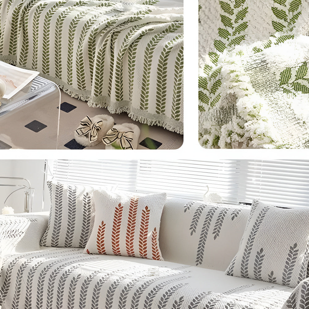 Leaf Pattern Fringed Lace Sofa Cover