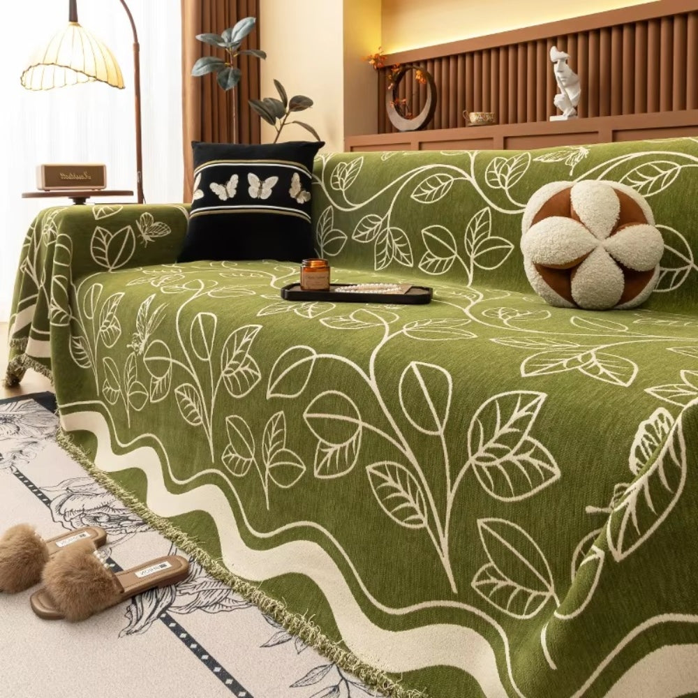 Leaf Design Chenille Sofa Cover in Luxury Fabric