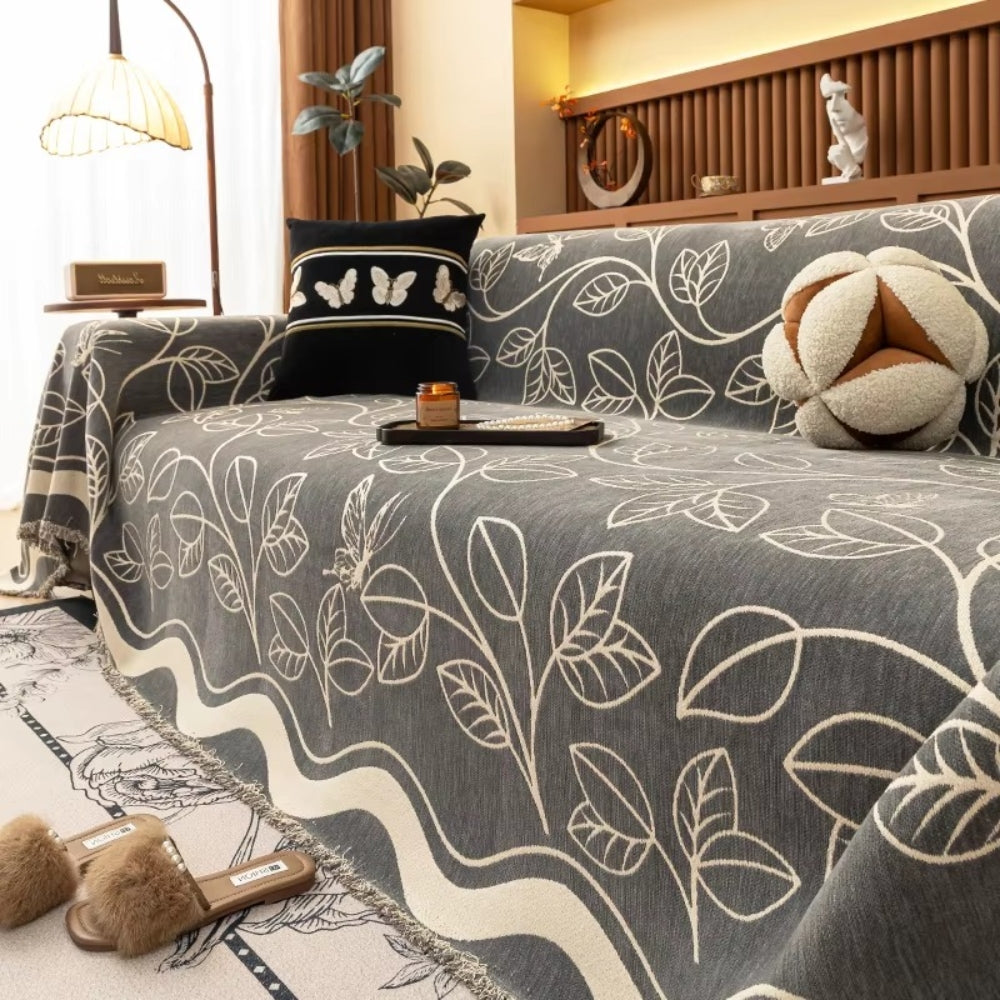 Leaf Pattern Chenille Sofa Cover in Multiple Colors