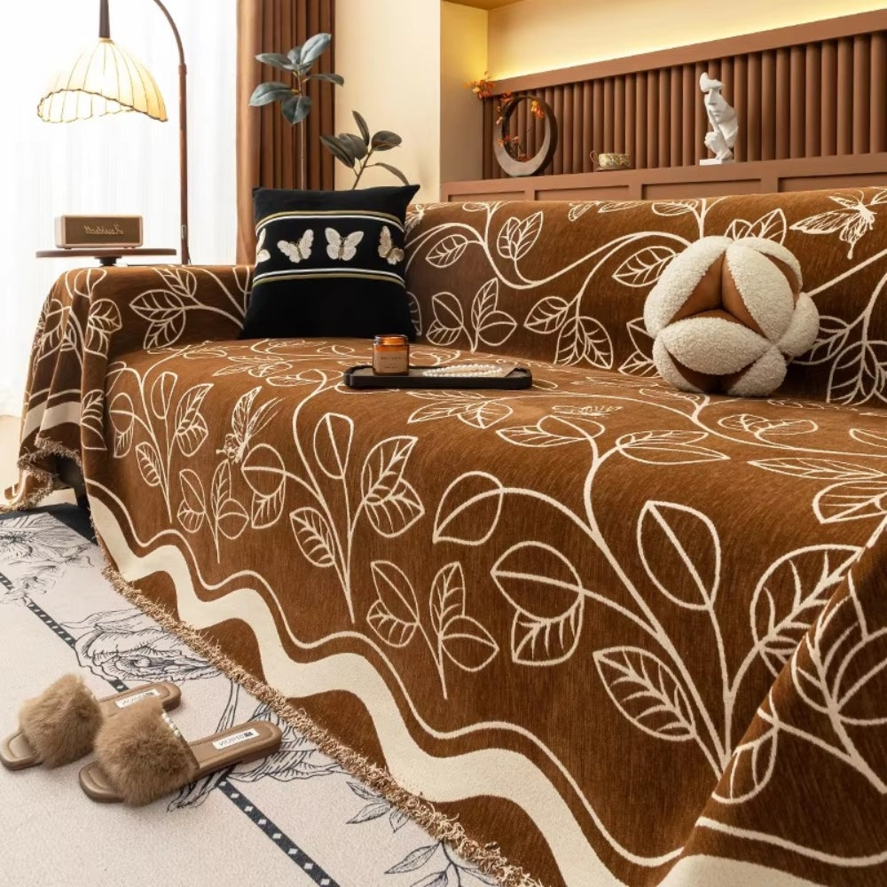 Leaf Pattern Chenille Sofa Cover in Multiple Colors