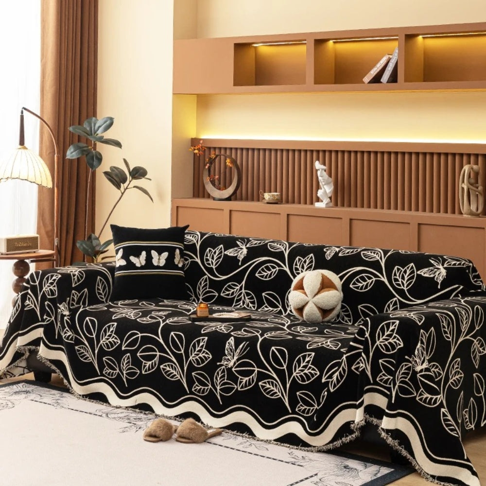 Leaf Pattern Chenille Sofa Cover in Multiple Colors