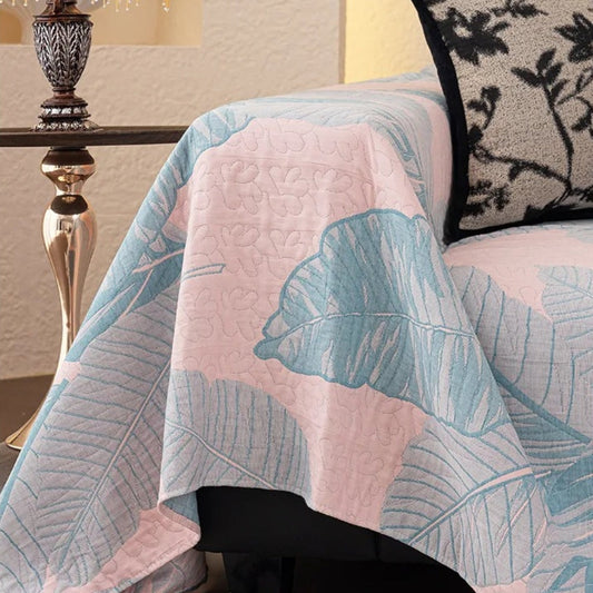 Leaf Pattern Cotton Gauze Sofa Cover