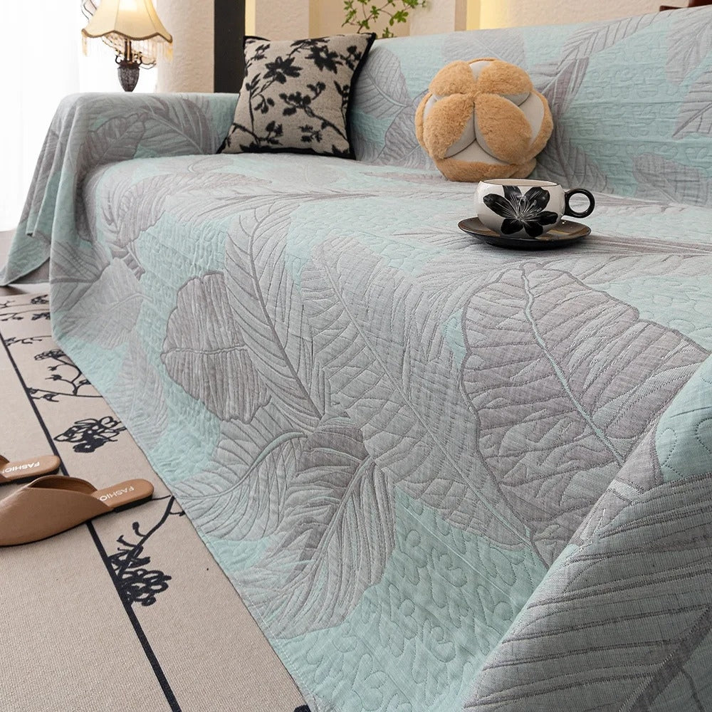 Leaf Pattern Cotton Gauze Sofa Cover