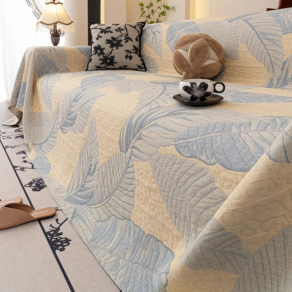 Leaf Pattern Cotton Gauze Sofa Cover