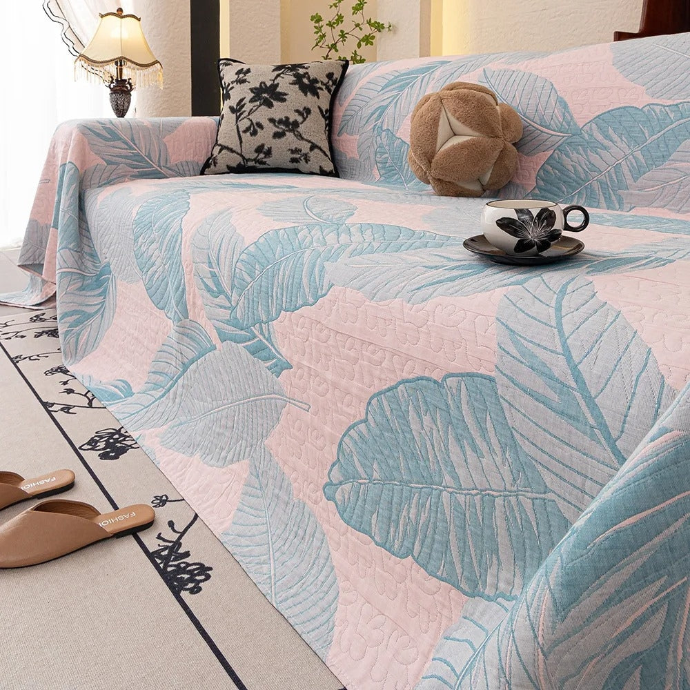 Leaf Pattern Cotton Gauze Sofa Cover