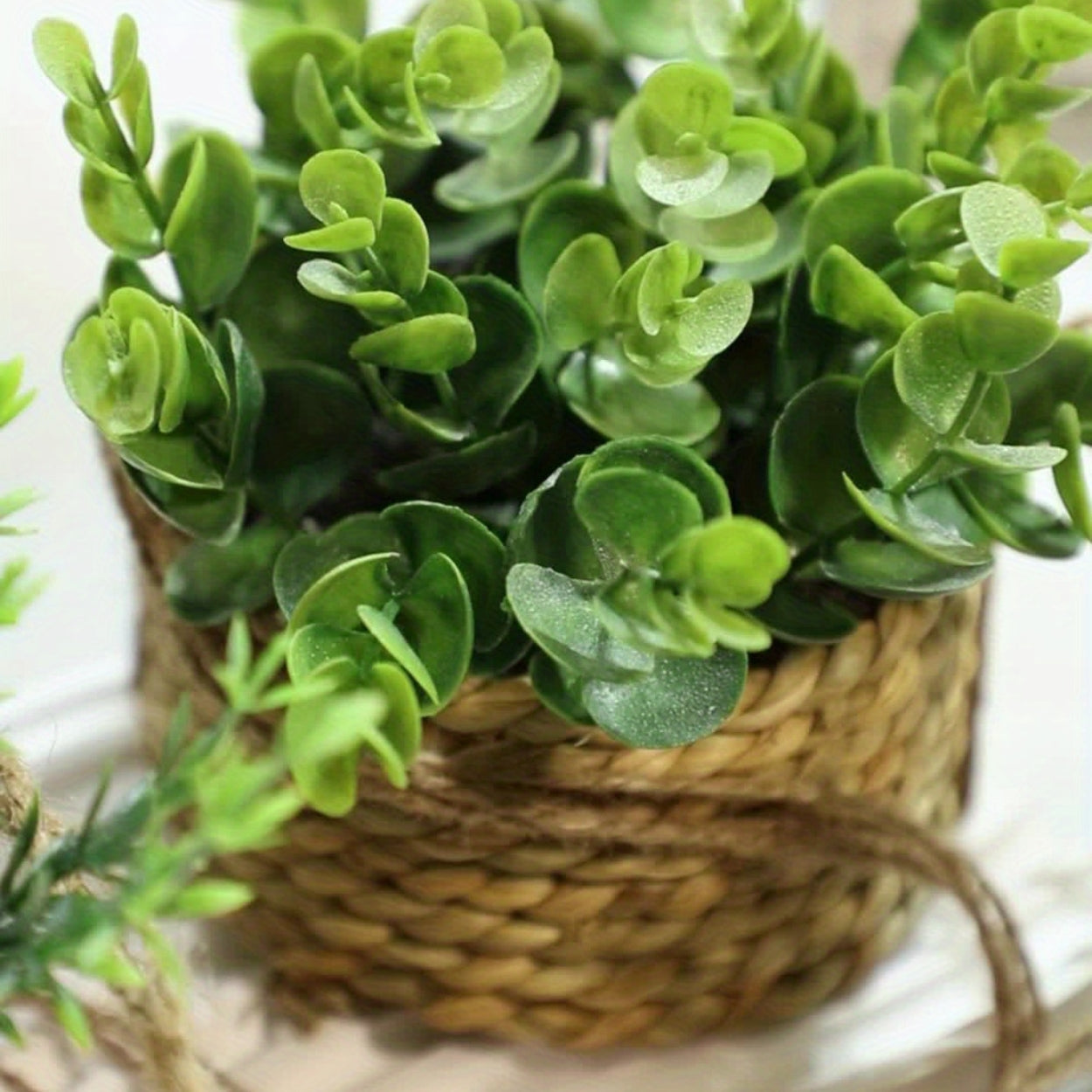 Hanging Faux Plant in Woven Basket Pot