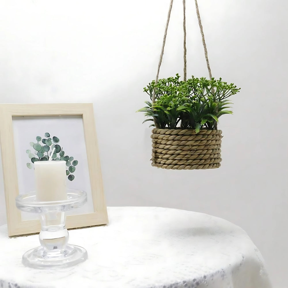 Hanging Faux Plant in Woven Basket Pot