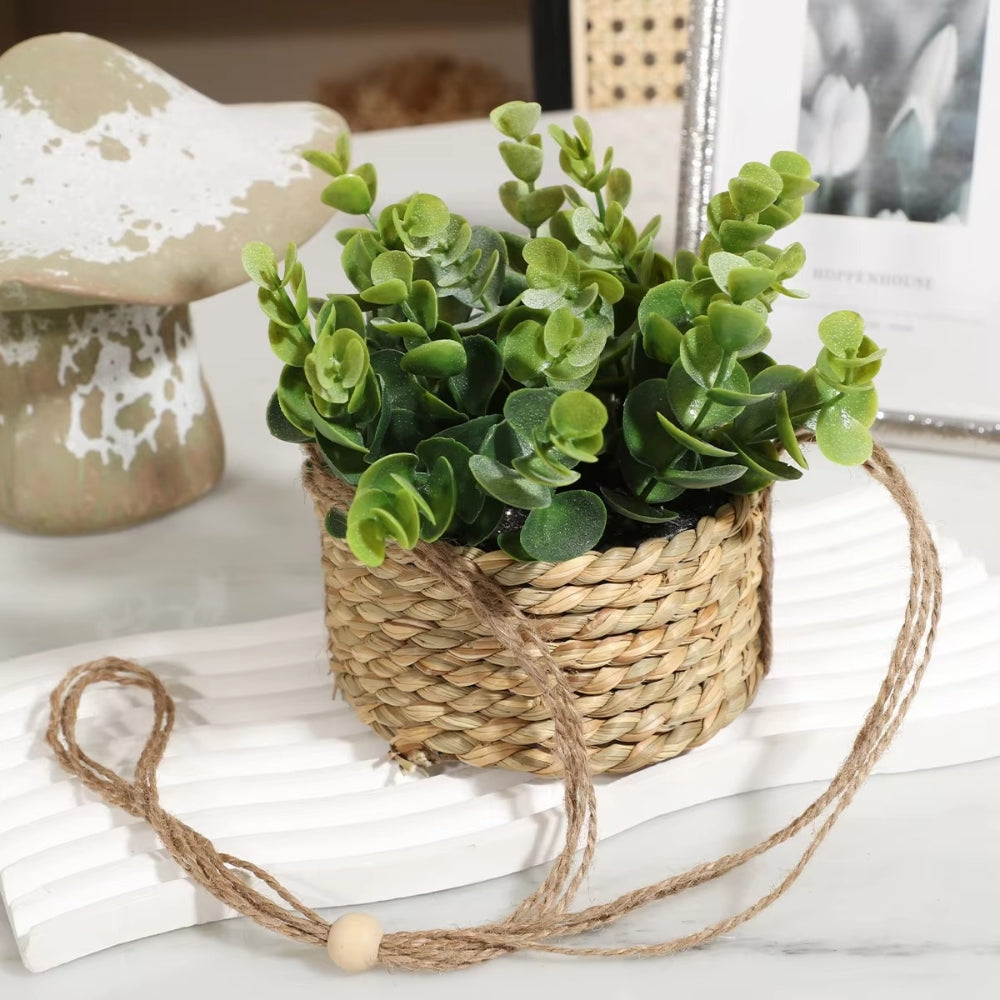 Hanging Faux Plant in Woven Basket Pot
