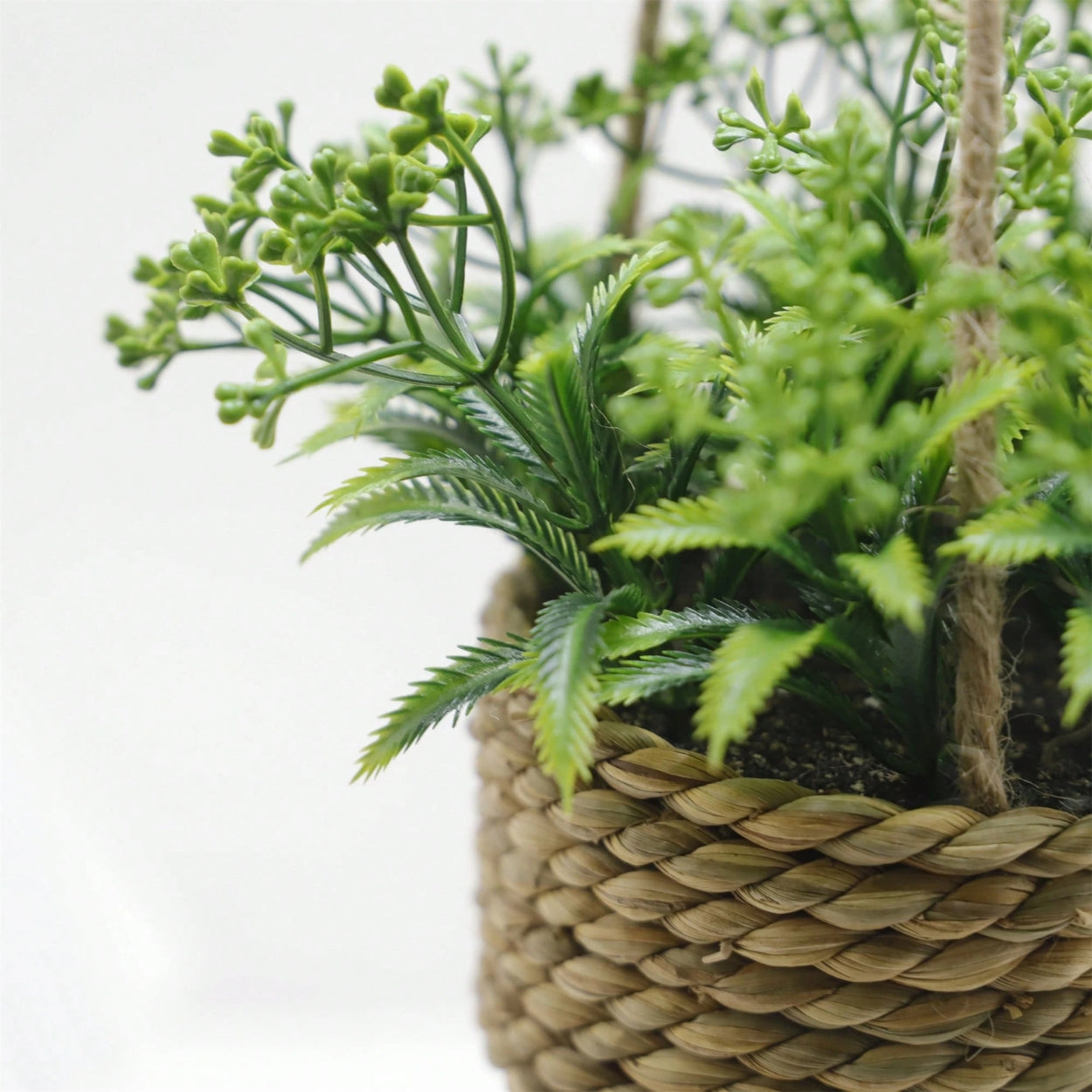 Hanging Faux Plant in Woven Basket Pot