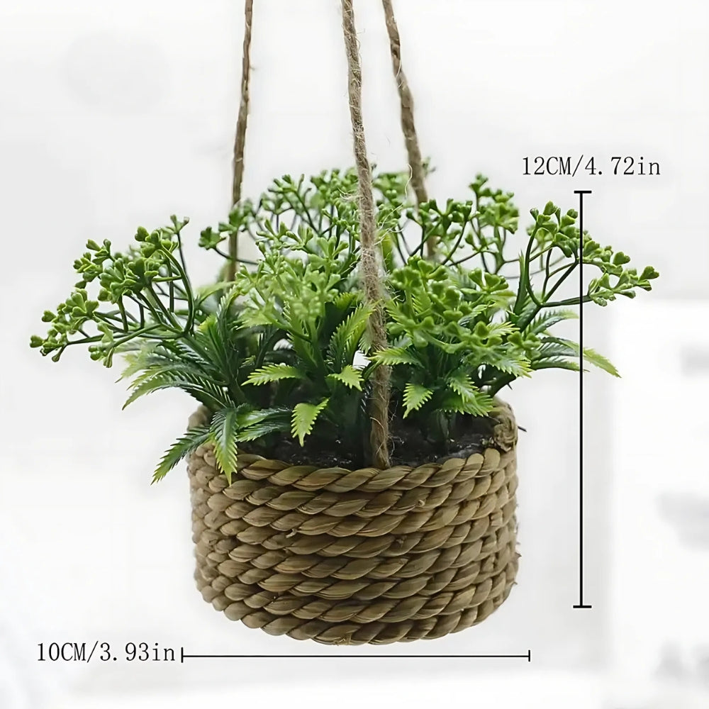 Hanging Faux Plant in Woven Basket Pot