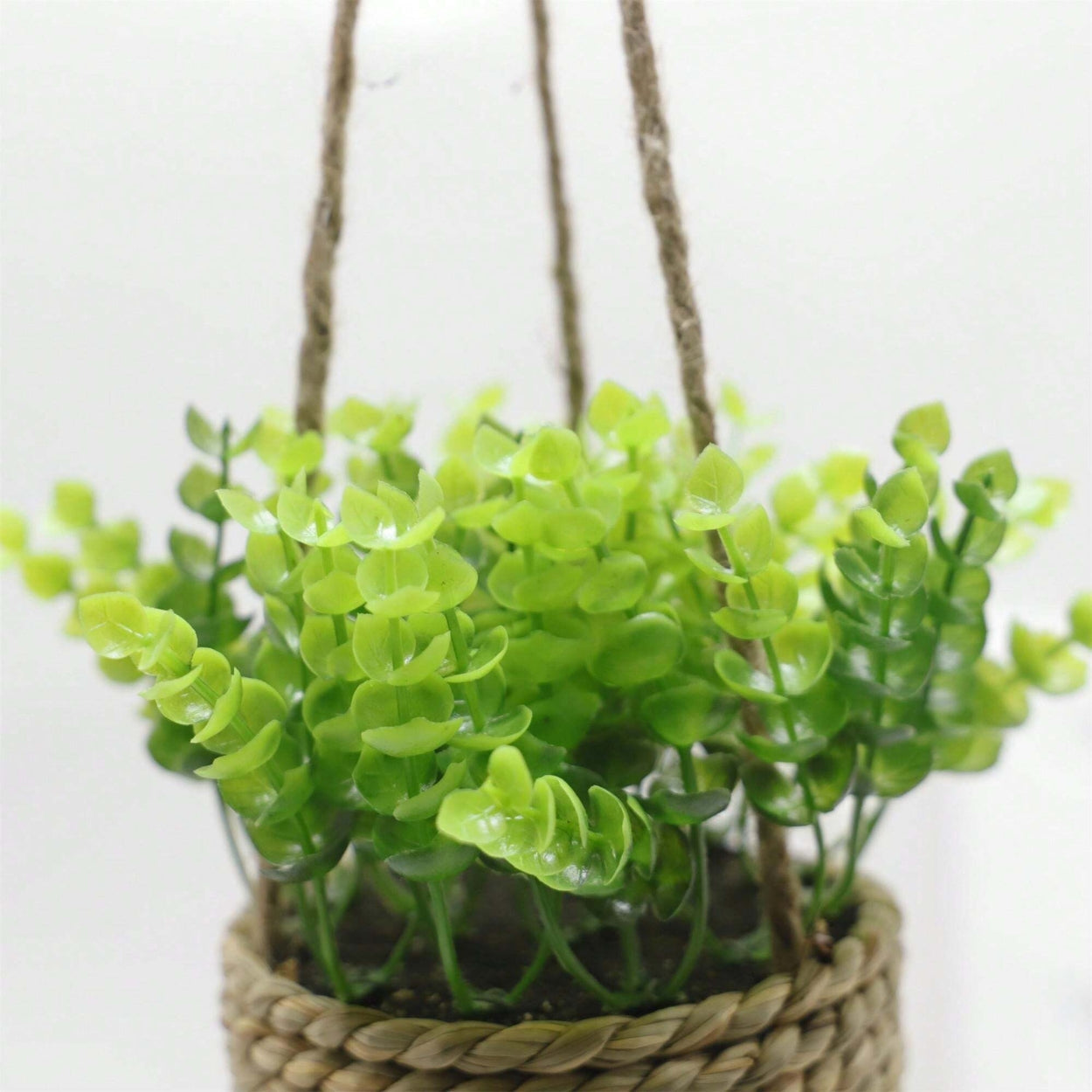 Hanging Faux Plant in Woven Basket Pot