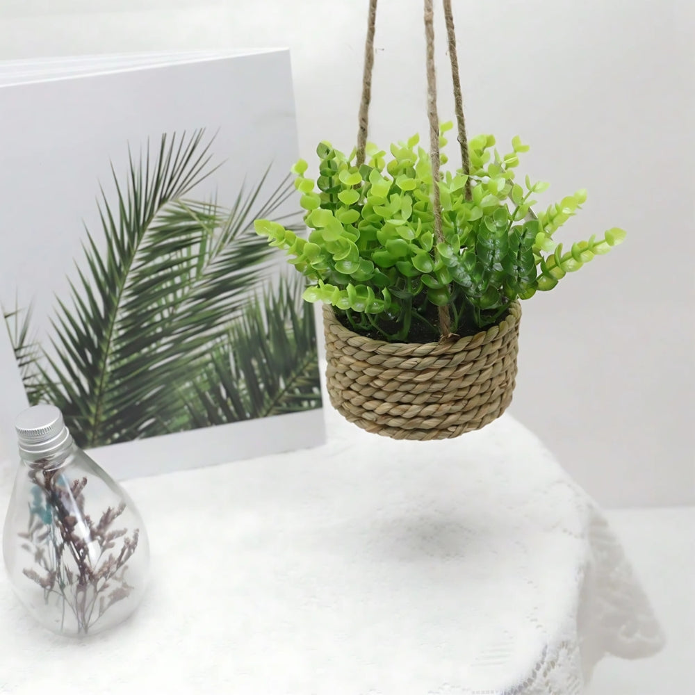 Hanging Faux Plant in Woven Basket Pot