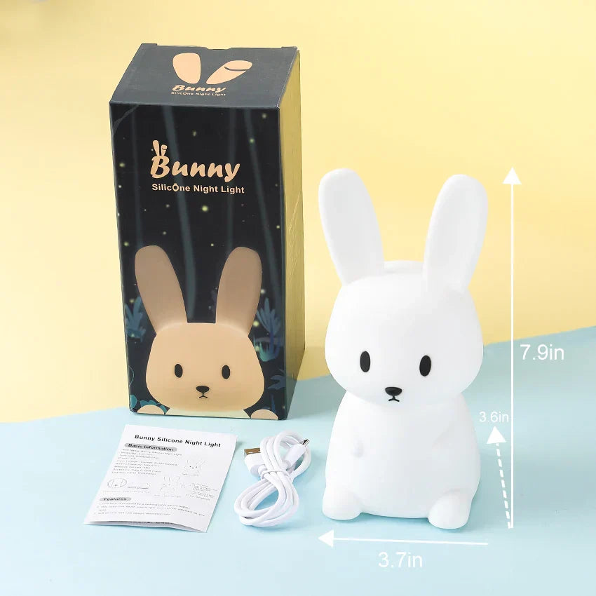 Dimmable USB Rechargeable LED Night Light for Kids - Touch Control Rabbit Design