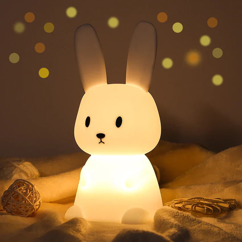 Dimmable USB Rechargeable LED Night Light for Kids - Touch Control Rabbit Design