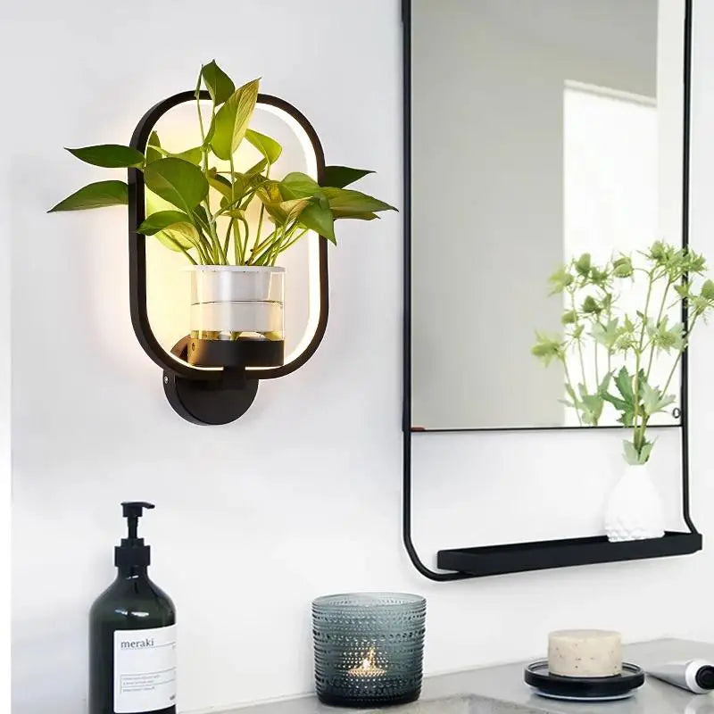 Plant Wall Light Sconce - Modern Iron and Glass Fixture