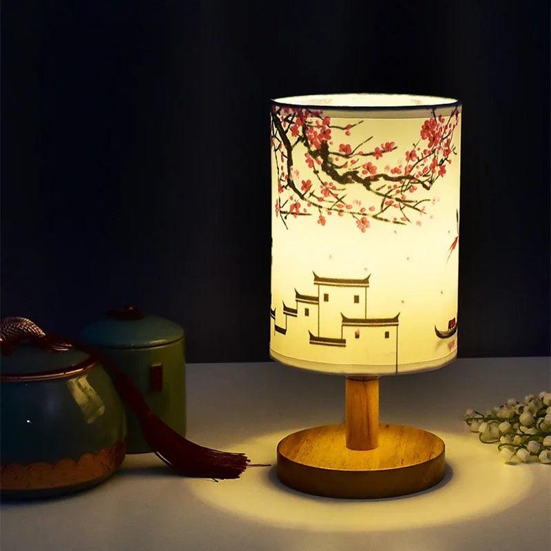 Modern Japandi Table Lamp with Touch Control and Fabric Shade