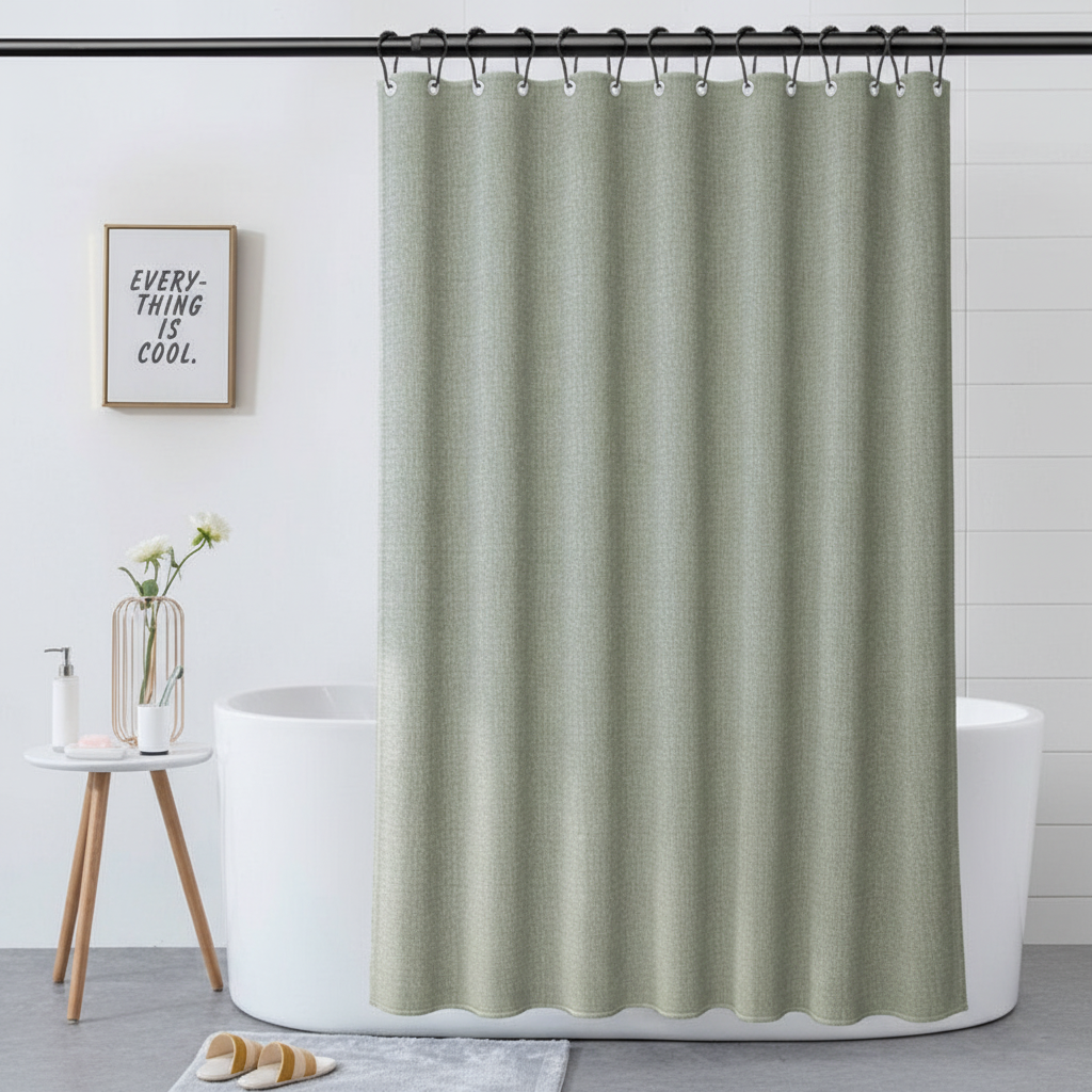 Light Green Water-Repellent Polyester Shower Curtain