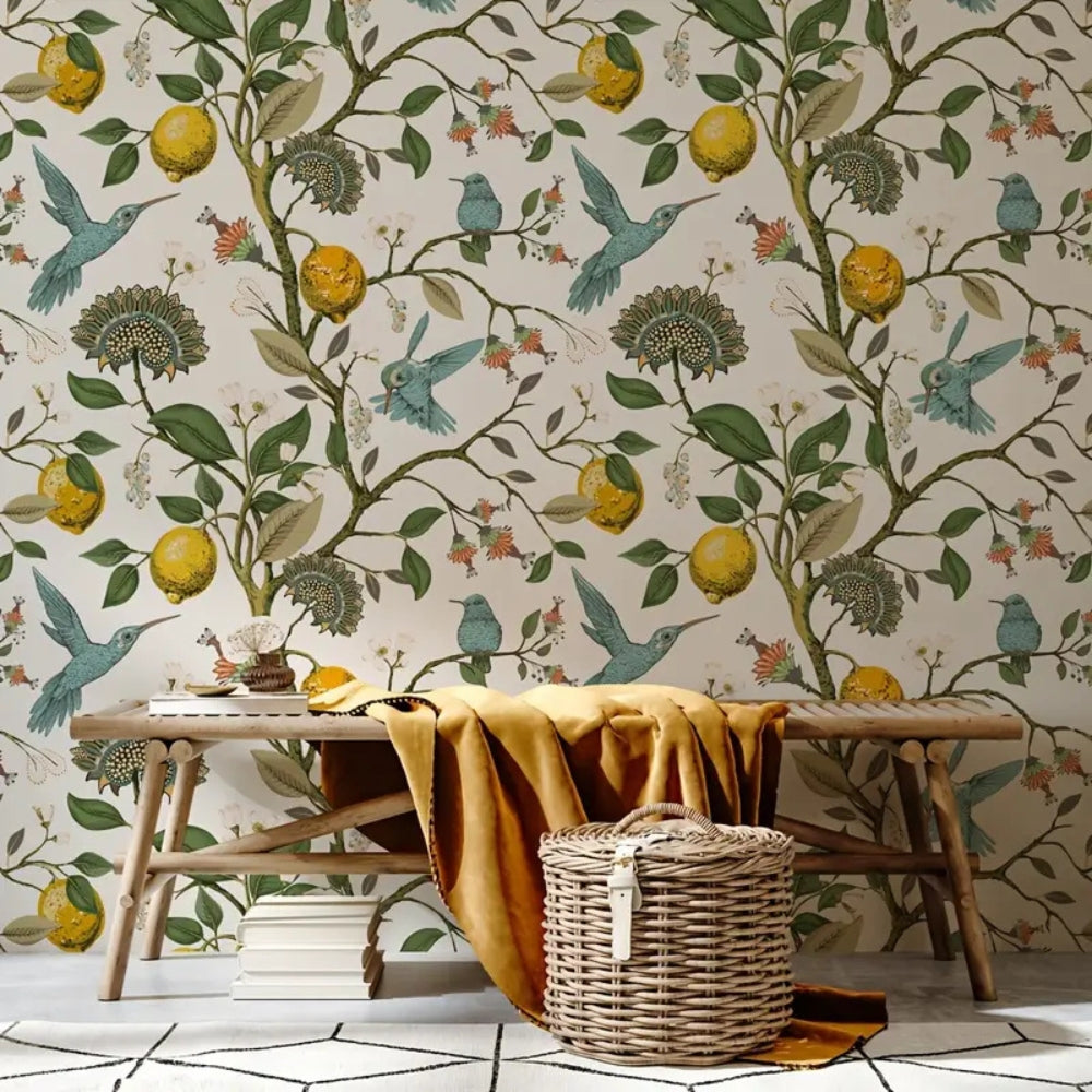 Self-Adhesive Lemon and Bluebird Wallpaper