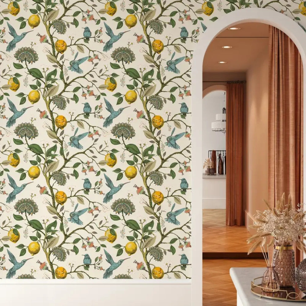 Self-Adhesive Lemon and Bluebird Wallpaper