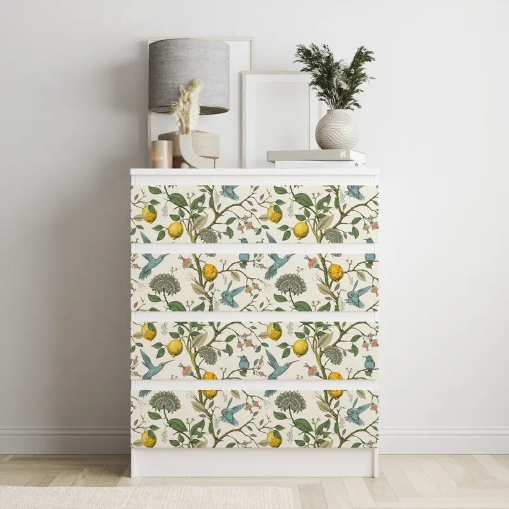 Self-Adhesive Lemon and Bluebird Wallpaper
