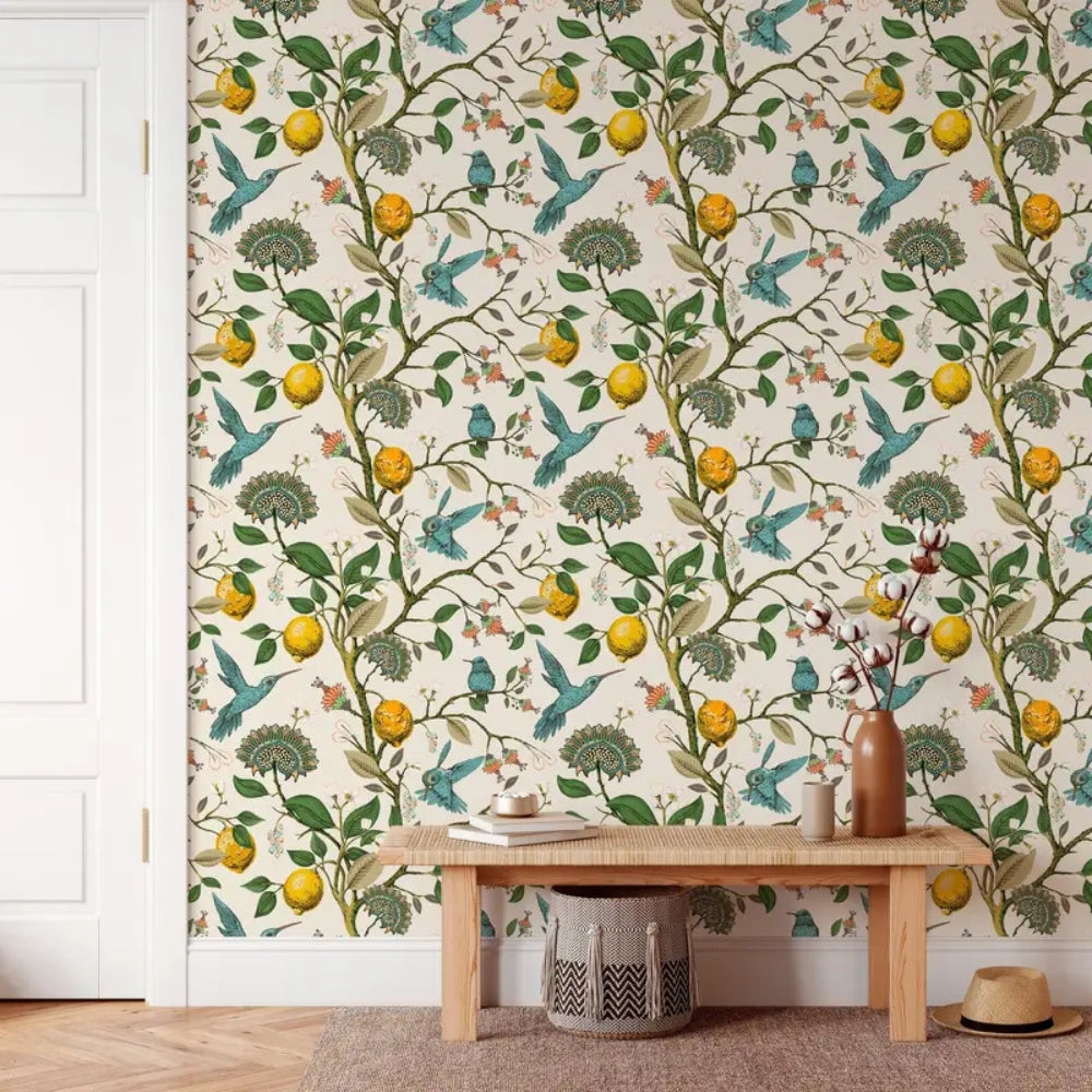 Self-Adhesive Lemon and Bluebird Wallpaper