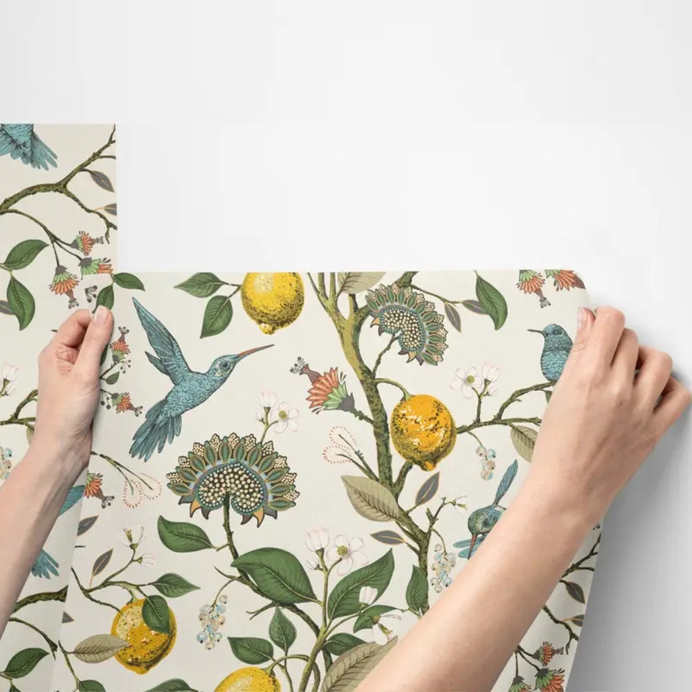 Self-Adhesive Lemon and Bluebird Wallpaper