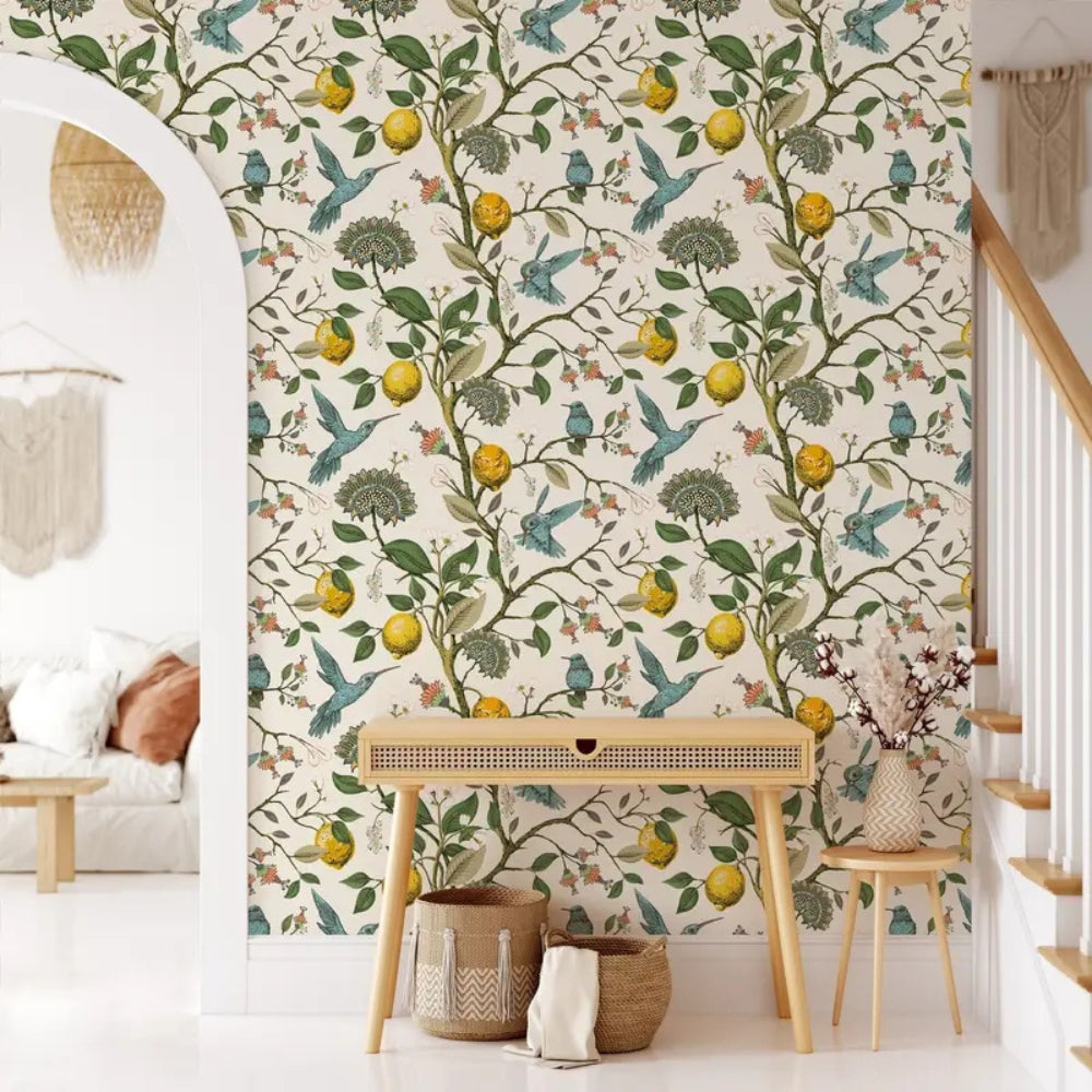 Self-Adhesive Lemon and Bluebird Wallpaper