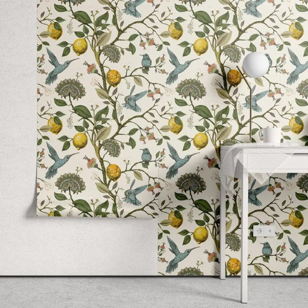 Self-Adhesive Lemon and Bluebird Wallpaper