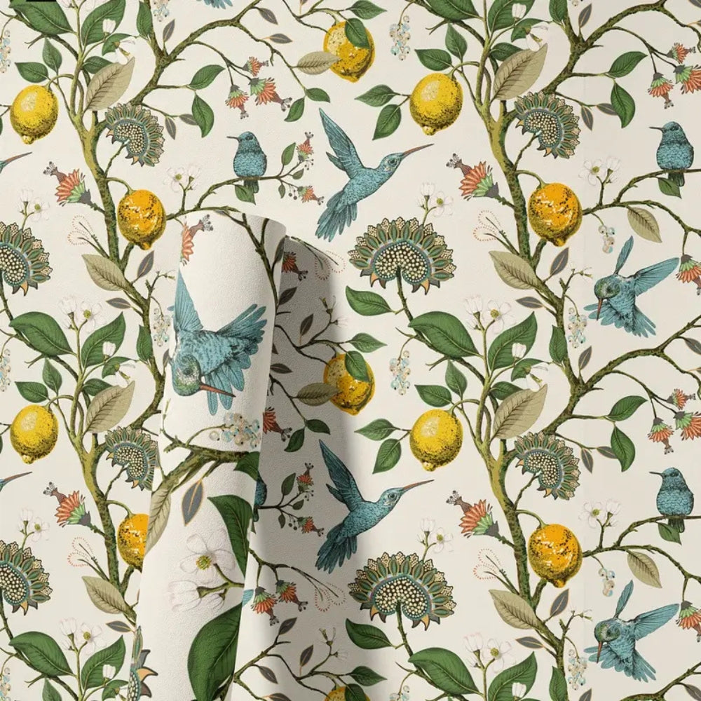 Self-Adhesive Lemon and Bluebird Wallpaper