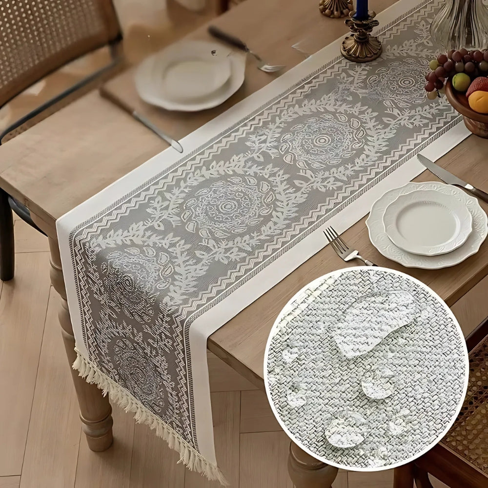 Luxury Woven Linen Table Runner with Tassels