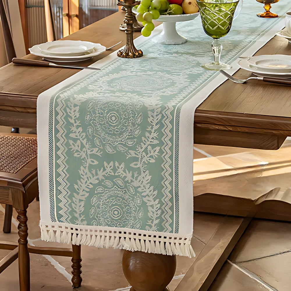 Luxury Woven Linen Table Runner with Tassels