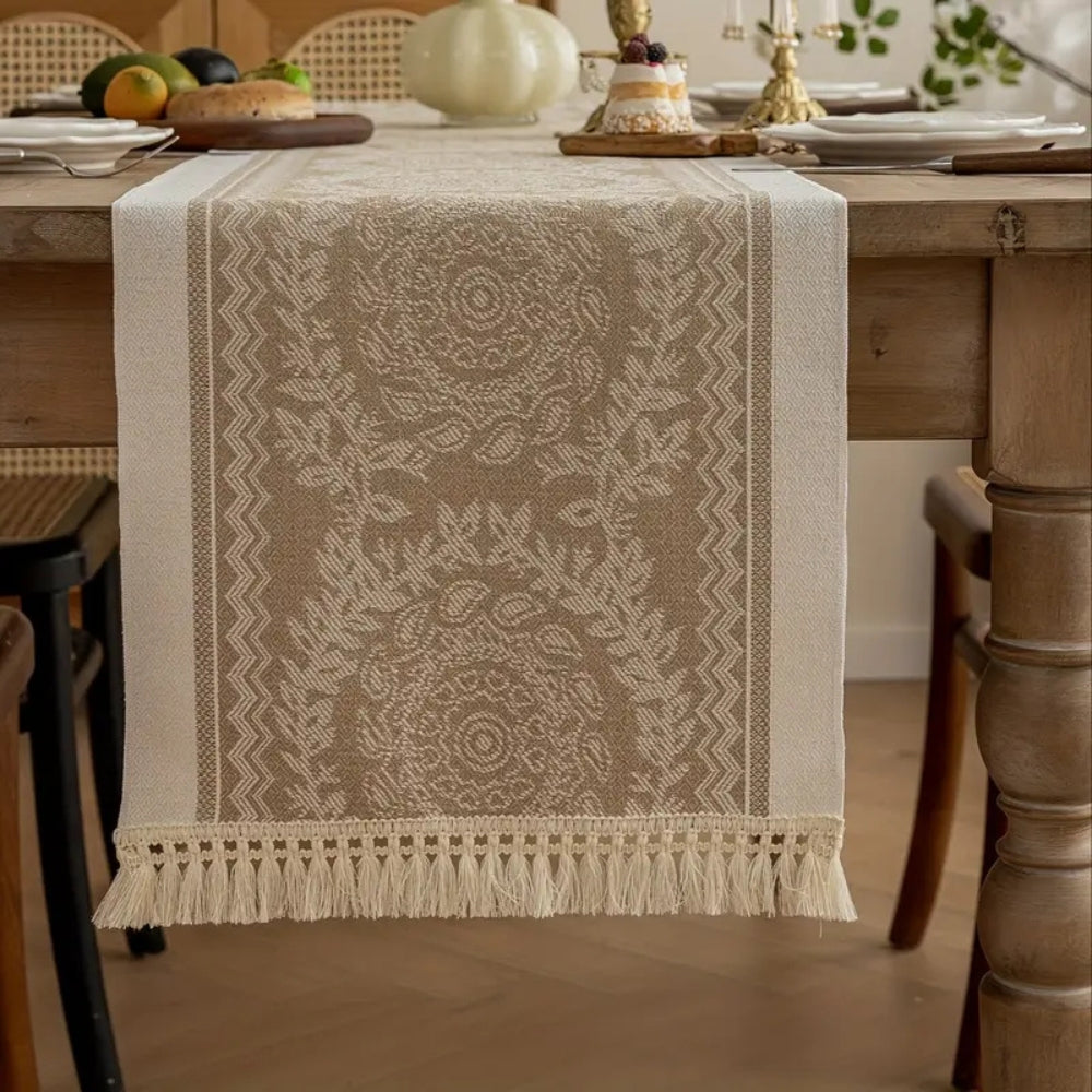 Luxury Woven Linen Table Runner with Tassels