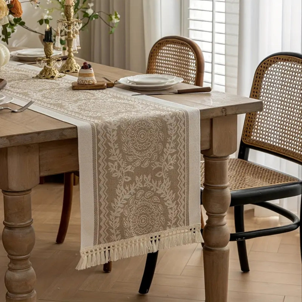 Luxury Woven Linen Table Runner with Tassels